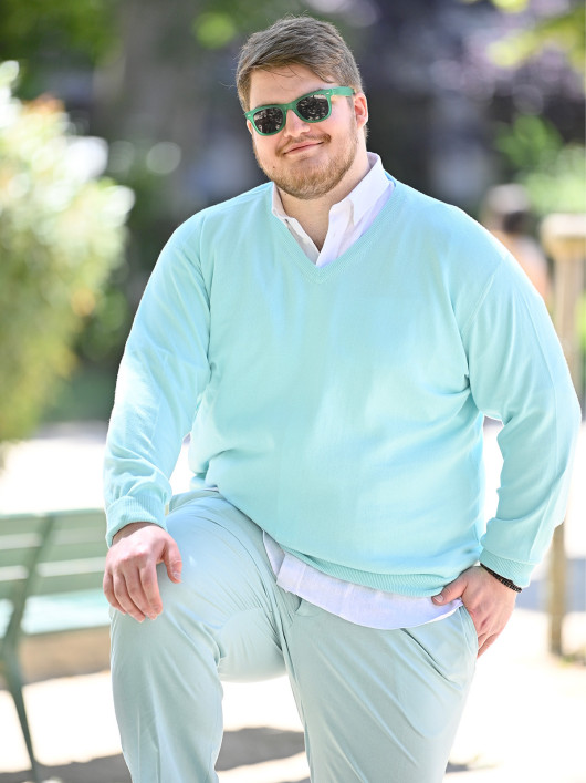 Pull Coton Uni Col V Capel Grande Taille  homme grande taille - Capelstore