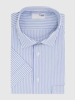 Chemise à rayures bleues et blanc manches courtes coton homme grande taille | Capel