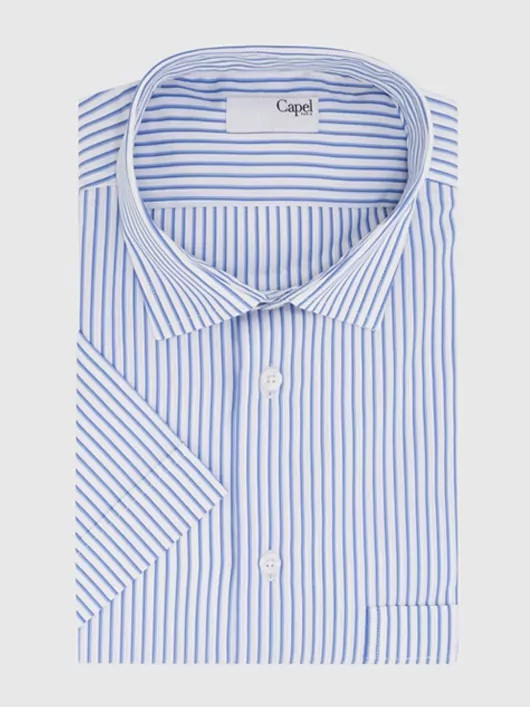 Chemise à rayures bleues et blanc manches courtes coton homme grande taille | Capel