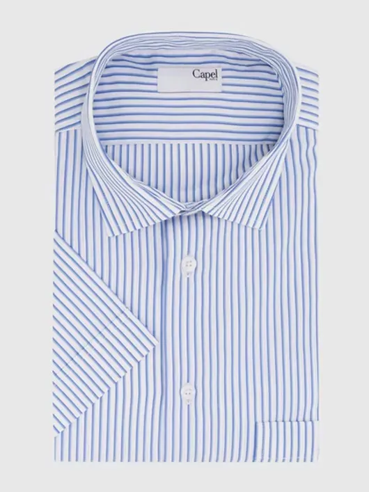 Chemise à rayures bleues et blanc manches courtes coton homme grande taille | Capel