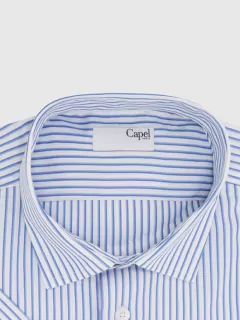 Chemise à rayures bleues et blanc manches courtes coton homme grande taille | Capel