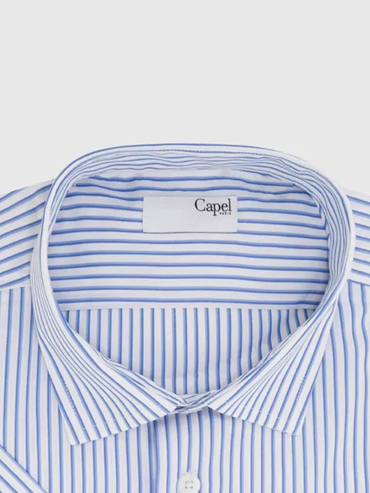 Chemise à rayures bleues et blanc manches courtes coton homme grande taille | Capel