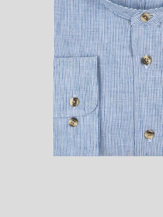 Chemise à rayures col mao coton lin bleu ciel homme grande taille | Capel