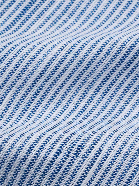 Chemise à rayures col mao coton lin bleu ciel homme grande taille | Capel