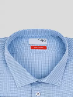 Chemise coton double retors micro motifs carreaux bleu ciel homme grande taille | Capel
