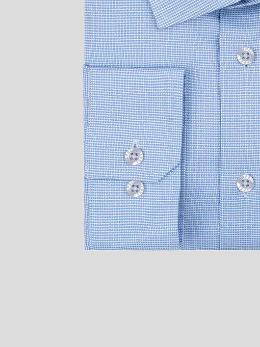 Chemise coton double retors micro motifs carreaux bleu ciel homme grande taille | Capel