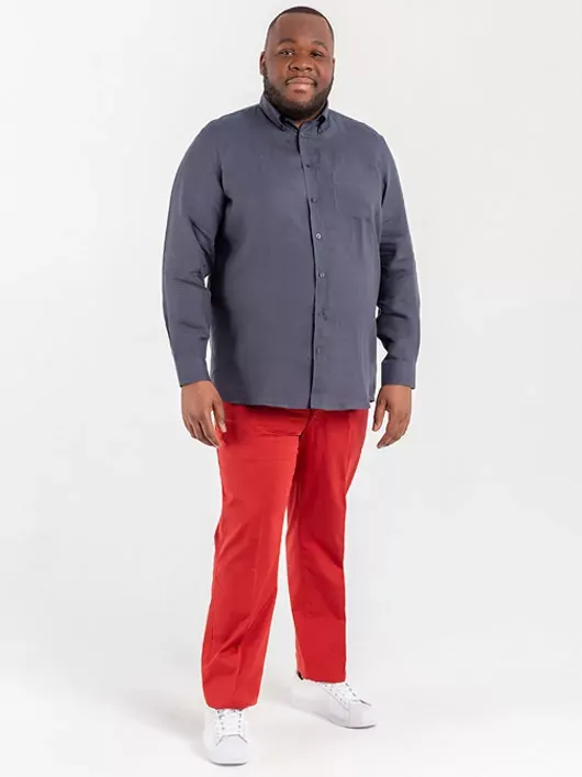Chemise en lin marine manches longues homme grande taille | Capel