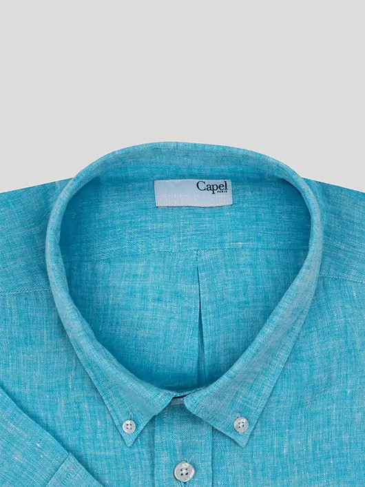 Chemise manches courtes en lin turquoise homme grande taille | Capel