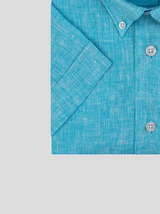Chemise manches courtes en lin turquoise homme grande taille | Capel