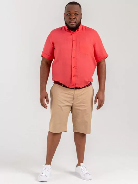 Chemise manches courtes en lin rouge framboise homme grande taille | Capel