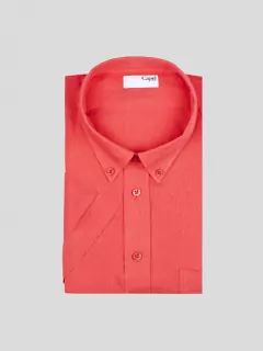 Chemise manches courtes en lin rouge framboise homme grande taille | Capel
