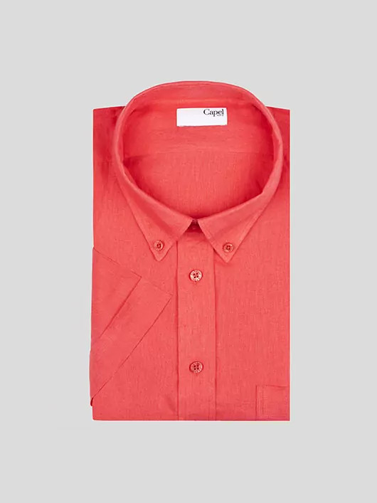 Chemise manches courtes en lin rouge framboise homme grande taille | Capel