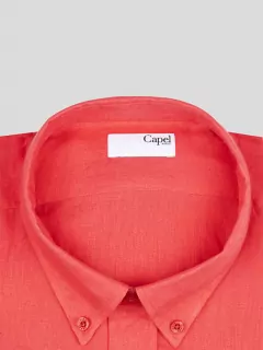 Chemise manches courtes en lin rouge framboise homme grande taille | Capel