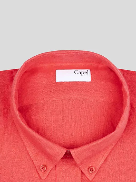 Manches Courtes Chemise Lin Rouge Homme Chemise En Lin Mélangé - Main Image