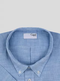 Chemise bleu ciel manches courtes coton flammé homme grande taille | Capel