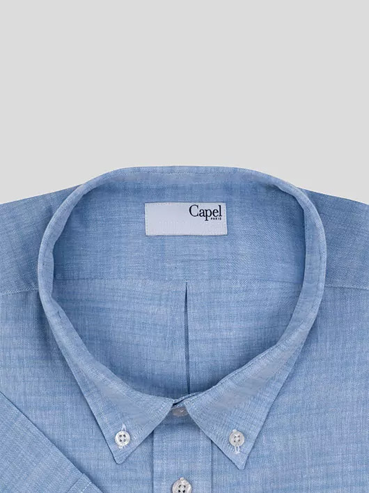 Chemise bleu ciel manches courtes coton flammé homme grande taille | Capel