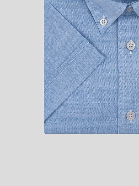 Chemise bleu ciel manches courtes coton flammé homme grande taille | Capel