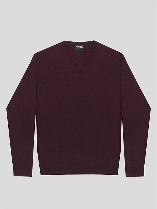 Pull Cachemire Enzo V Grenat Capel Grande Taille  homme grande taille - Capelstore