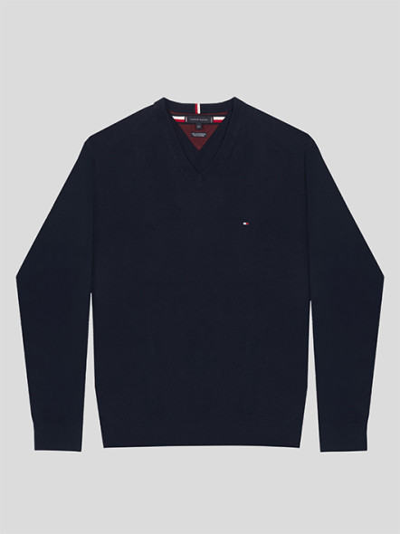 Pull Col V Marine Tommy Hilfiger Grande Taille