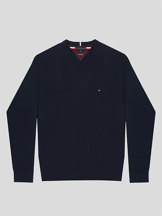 Pull Col V Marine Tommy Hilfiger Grande Taille