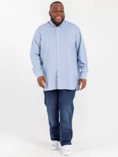 Chemise motif micro-pois 100% coton bleue ciel manches longues homme grande taille | Capel