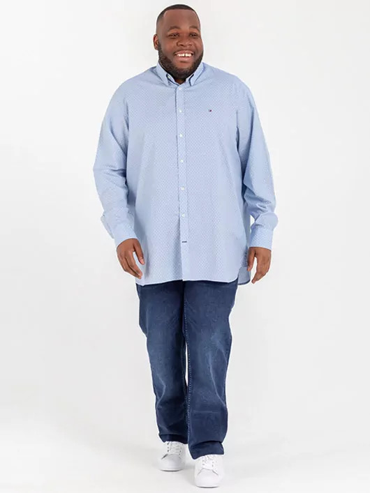 Chemise motif micro-pois 100% coton bleue ciel manches longues homme grande taille | Capel