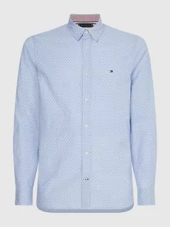Chemise motif micro-pois 100% coton bleue ciel manches longues homme grande taille | Capel
