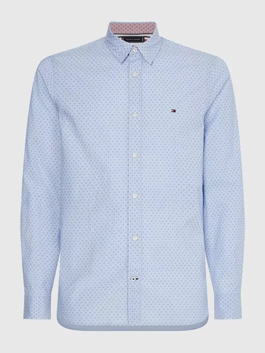 Chemise motif micro-pois 100% coton bleue ciel manches longues homme grande taille | Capel