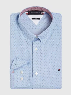 Chemise motif micro-pois 100% coton bleue ciel manches longues homme grande taille | Capel