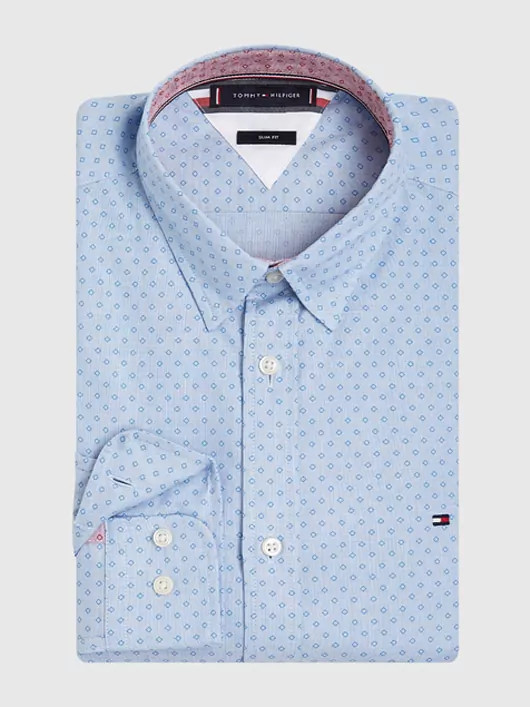 Chemise motif micro-pois 100% coton bleue ciel manches longues homme grande taille | Capel