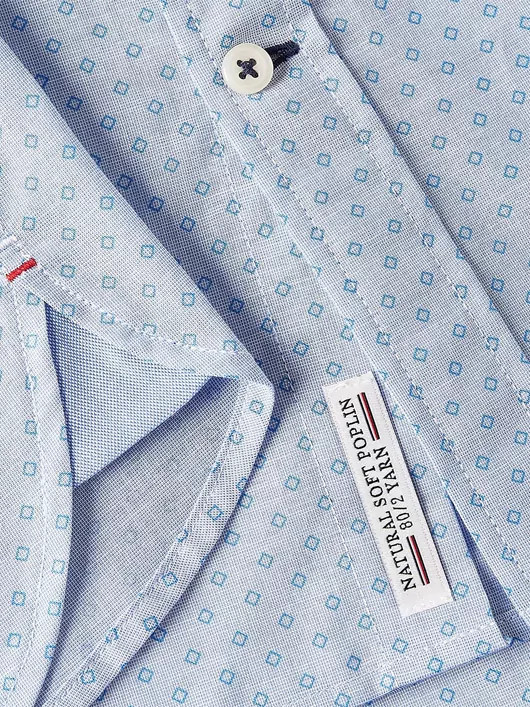 Chemise motif micro-pois 100% coton bleue ciel manches longues homme grande taille | Capel