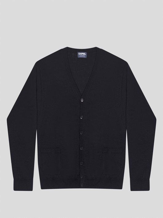 Cardigan Merinos Flavio Noir Capel Grande Taille homme grande taille - Capelstore