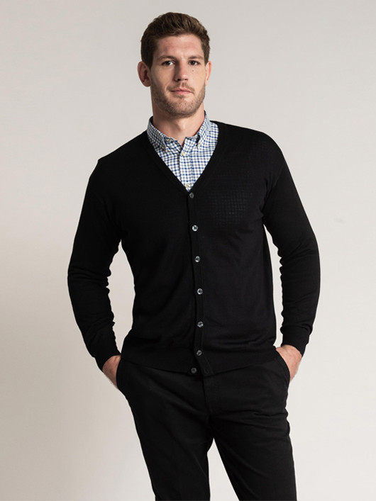 Cardigan Merinos Flavio Noir Capel Grande Taille  homme grande taille - Capelstore