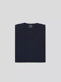 Pull Cachemire Enzo Col V Navy Capel Grande Taille  homme grande taille - Capelstore