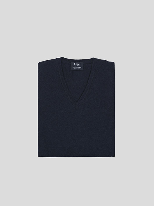 Pull Cachemire Enzo Col V Navy Capel Grande Taille homme grande taille - Capelstore