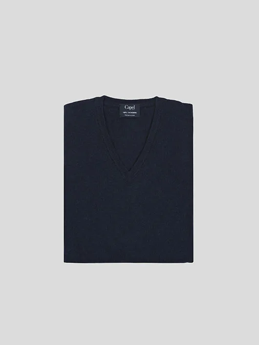 Pull Cachemire Enzo Col V Navy Capel Grande Taille  homme grande taille - Capelstore