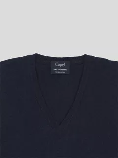 Pull Cachemire Enzo Col V Navy Capel Grande Taille  homme grande taille - Capelstore