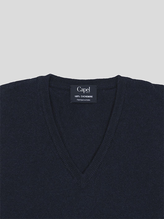 Pull Cachemire Enzo Col V Navy Capel Grande Taille homme grande taille - Capelstore