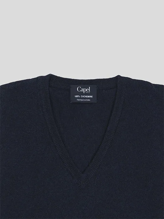 Pull Cachemire Enzo Col V Navy Capel Grande Taille  homme grande taille - Capelstore