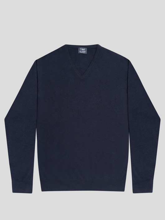 Pull Cachemire Enzo Col V Navy Capel Grande Taille  homme grande taille - Capelstore
