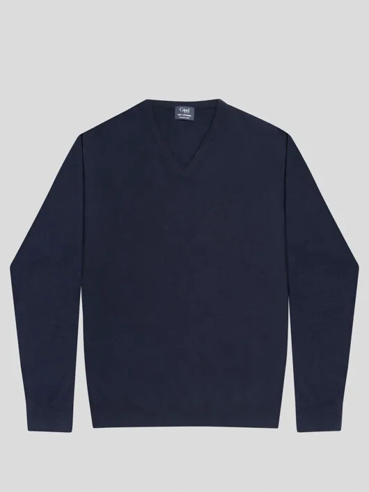 Pull Cachemire Enzo Col V Navy Capel Grande Taille  homme grande taille - Capelstore