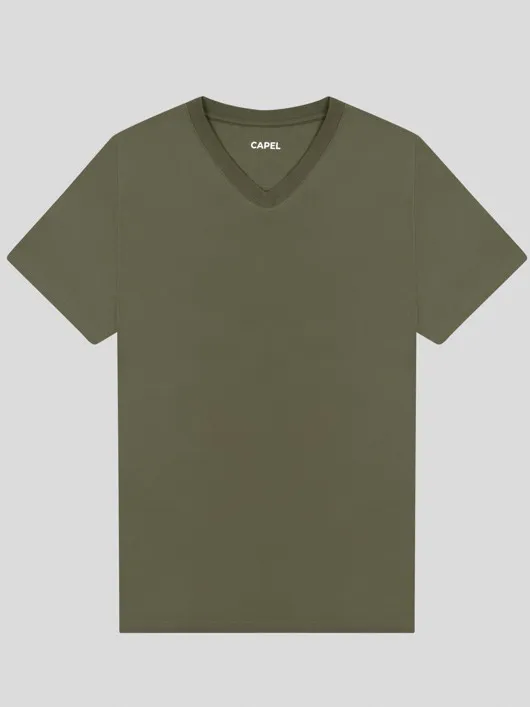 Tee-shirt Louis Mc Col V Kaki Capel Grande Taille  homme grande taille - Capelstore