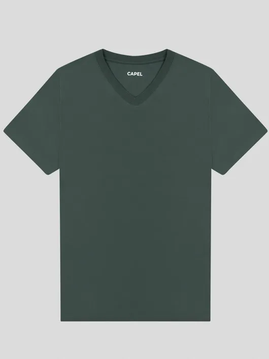 Tee-shirt Louis Col V Vert Capel Grande Taille  homme grande taille - Capelstore