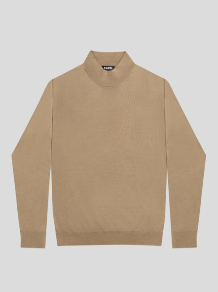 Pull homme col cheminée beige