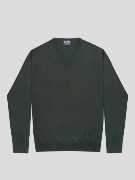 Pull Mérinos Como Col V Vert Capel Grande Taille