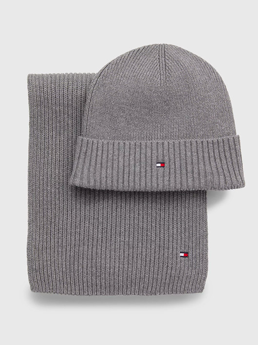 Echarpe Et Bonnet Gris Tommy Hilfiger  homme grande taille - Capelstore