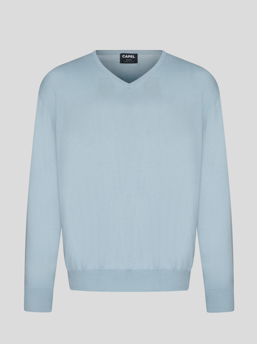 Pull Coton Bleu Col V Como Capel Grande Taille  homme grande taille - Capelstore