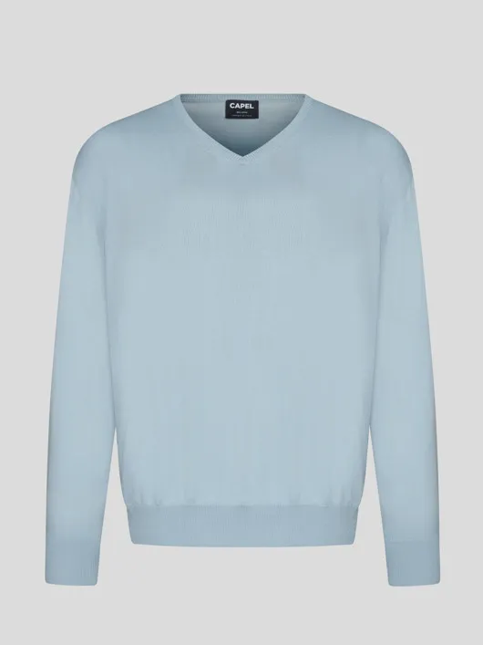 Pull Coton Bleu Col V Como Capel Grande Taille  homme grande taille - Capelstore