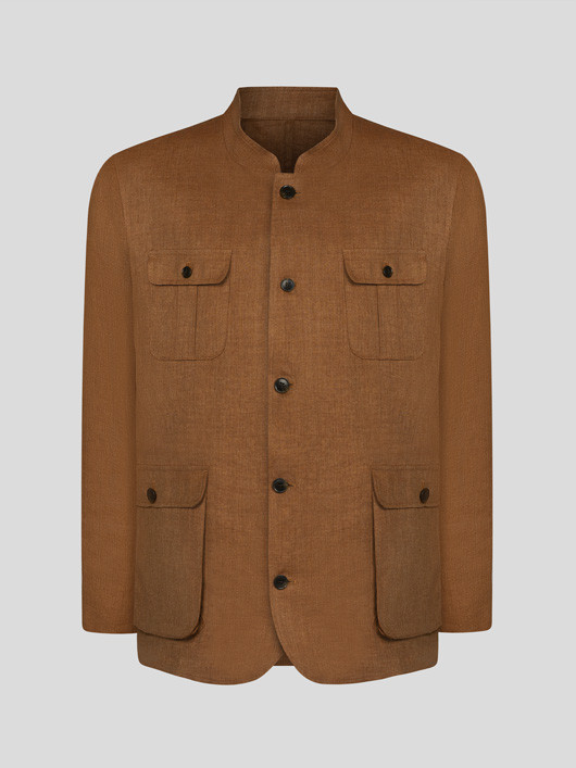 Veste Forestiere Lin Marron Capel Grande Taille  homme grande taille - Capelstore
