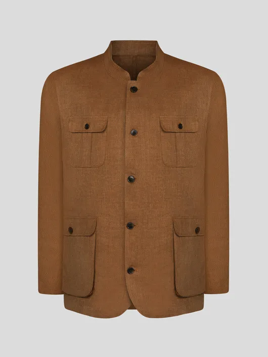 Veste Forestiere Lin Marron Capel Grande Taille  homme grande taille - Capelstore